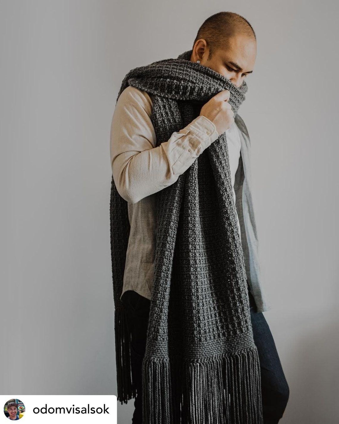 White Giant Blanket Scarf With Slit Inspired by Lenny Kravitz Etsy UK