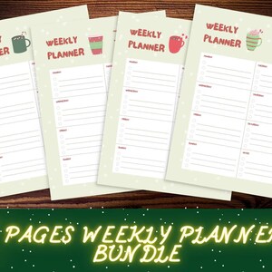 Holiday Drinks . Winter Christmas Printable Weekly Planner Bundle . Four 4 pdf pages . Digital download