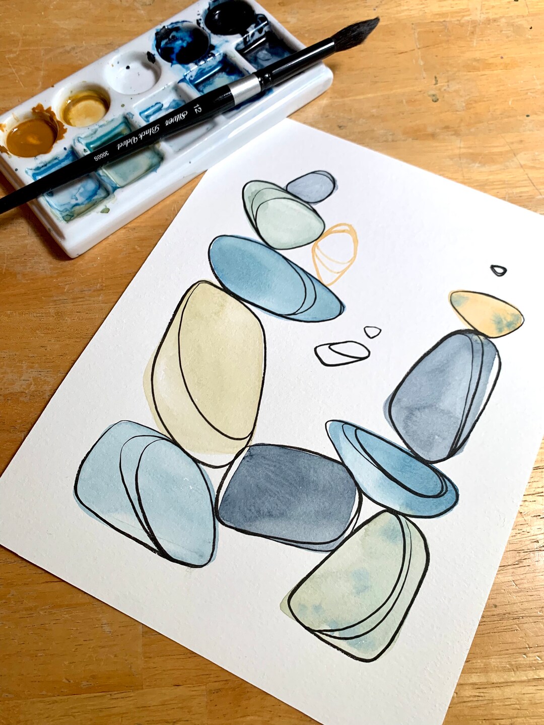 Watercolor Abstract Rocks Abstract Stones, Watercolor Painting With Ink, Original 8x10” - Etsy