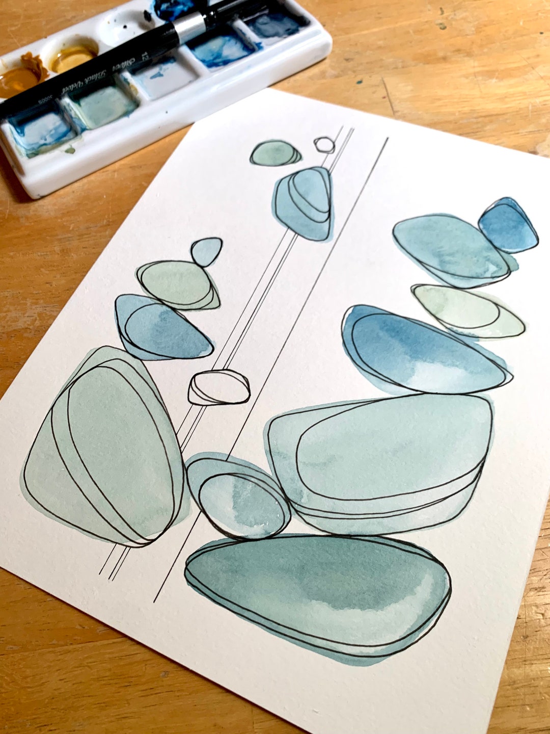 Watercolor Abstract Rocks Abstract Stones, Watercolor Painting With Ink, Original 8x10” - Etsy