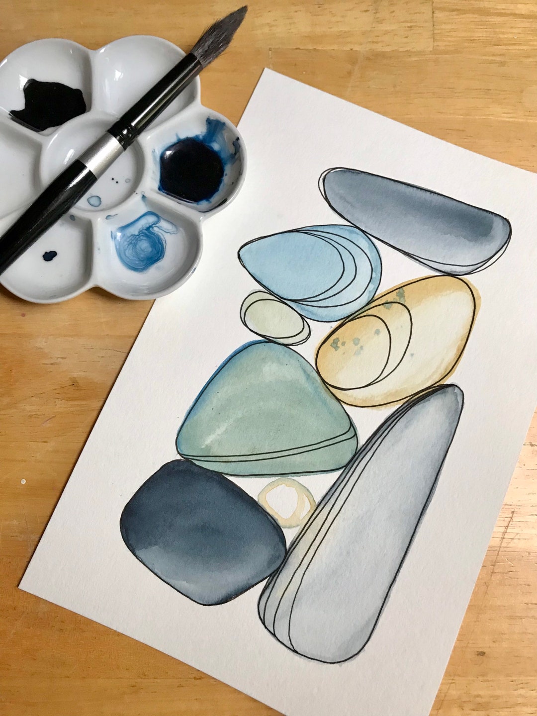 Watercolor Abstract Rocks Abstract Stones, Watercolor Painting With Ink, Original 6x9” - Etsy