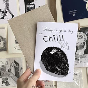 Today is your day to chill | Recycled Greeting Cards, cat lover, mother's day, card for mum, mum and cat, appreciation card, illustration