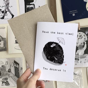 Have the best time! You deserve it | Recycled Greeting Cards, birthday cards, cards for cat lovers, personalised, illustration cards