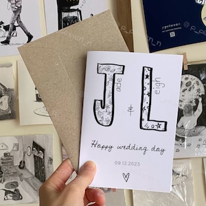 Personalised Wedding card Initial Wedding | Recycled Greeting Cards, custom cards, black and white doodles, minimalist greeting card