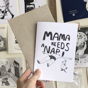 Mama Needs A Nap| Recycled Mother's day cards, cards for cat lovers, personalised, illustration cards, gift for mum, funny mother's day card