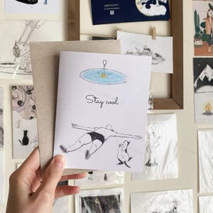 Stay Cool Stay Awesome | Recycled Greeting Cards, sumer cat, cards for cat lovers, illustration cards, cute cat card, cat and girl