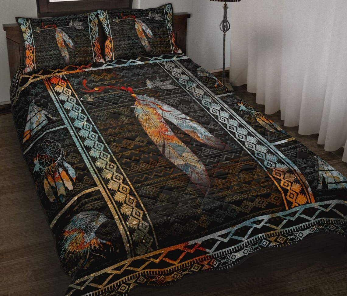 Native American Bed Set Headdress Quilt Feather Quilt Etsy