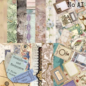 Bookplates & Endpapers - No AI - Junk Journal Digital Kit (30 Plates, 15 Papers)
