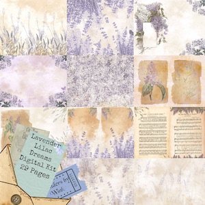 Lavender Lilac Dreams Journal Digital Kit - 29 páginas - Floral Dairy, Notebook, DIY Junk Journal - Carta y A4