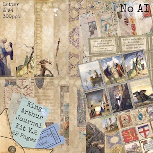 Kit de diario del Rey Arturo - Sin IA - Camelot medieval imprimible (29 páginas) (Descarga digital)