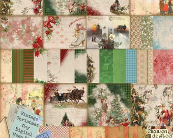 Kit digital de Navidad vintage sin IA: diario basura, miniálbum, tarjetas, manualidades con papel imprimibles