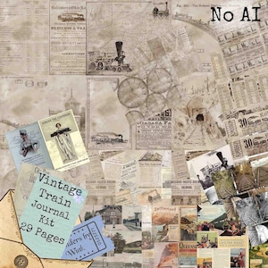 Vintage Train Journal Kit - No AI - Printable Ephemera, Tickets (29 Pages) (Digital Download)