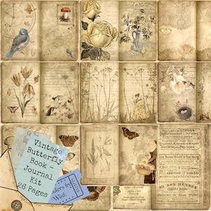 Vintage Butterfly Book - Digital Journal Kit - 26 Pages - Nature - US Letter and A4
