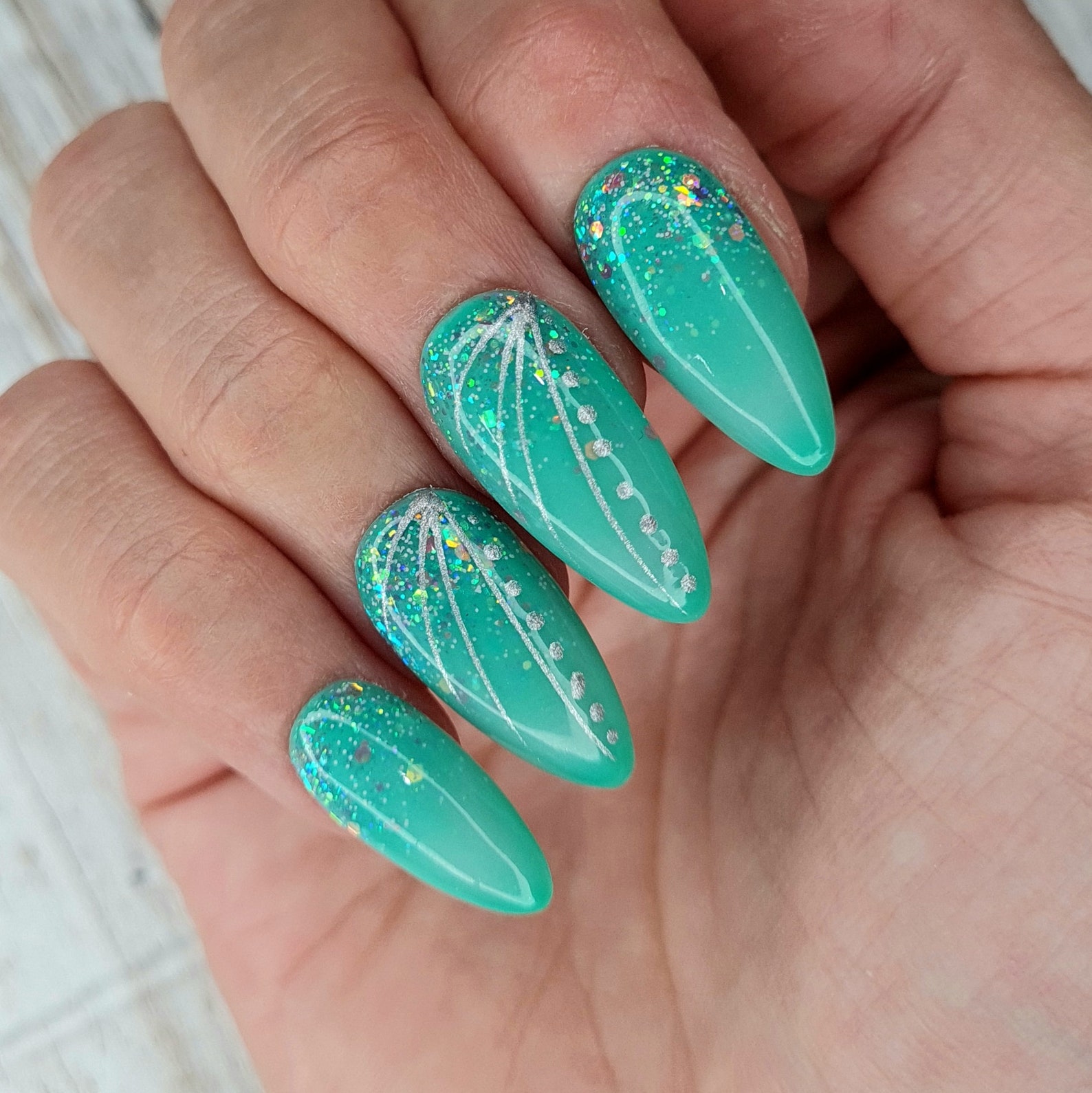 Turquoise/teal Press on Nails With Holographic Glitter and - Etsy Ireland