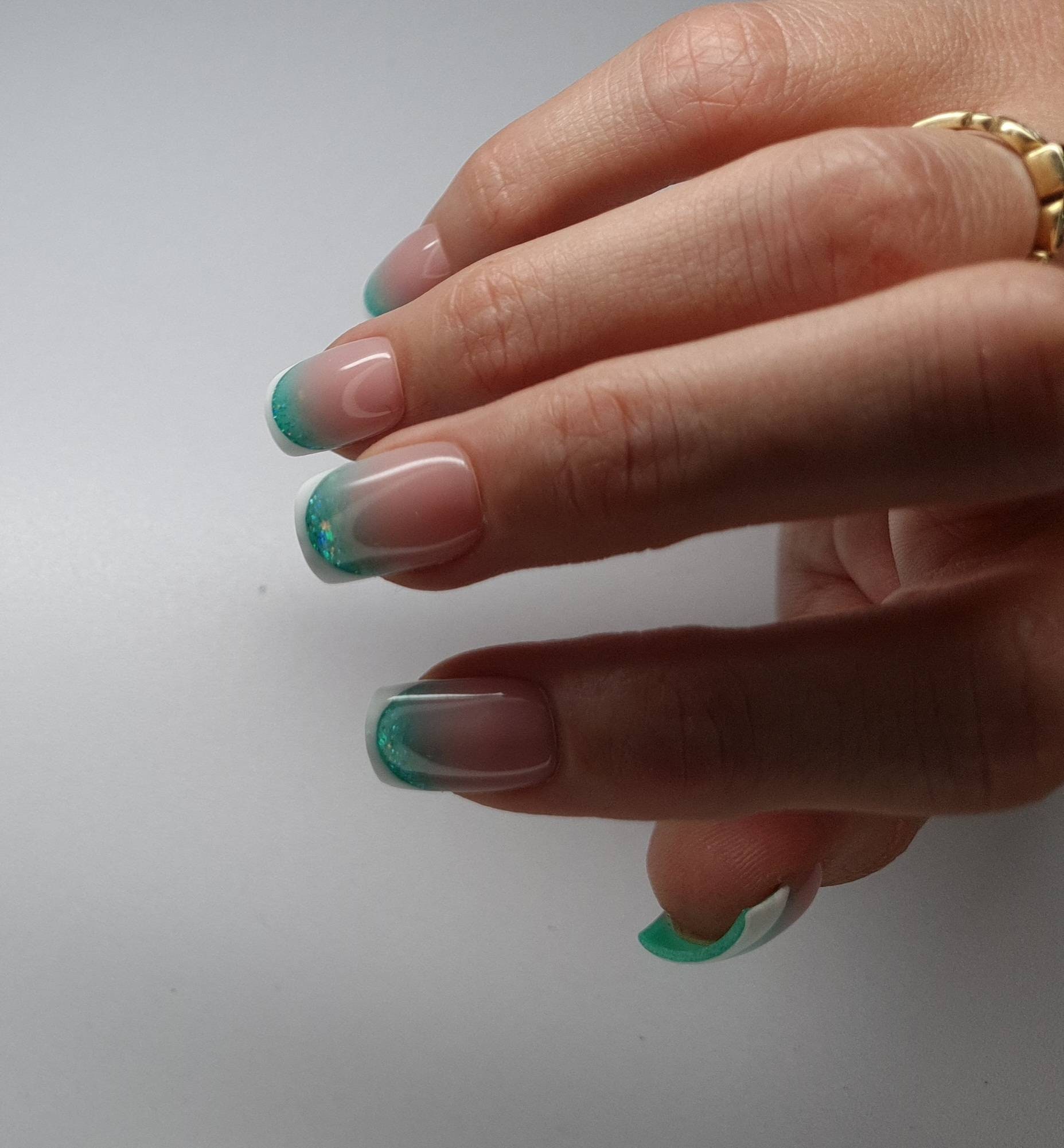 Glitter French Tip Nails Mint Green Ombre Press Nails - Temu Austria