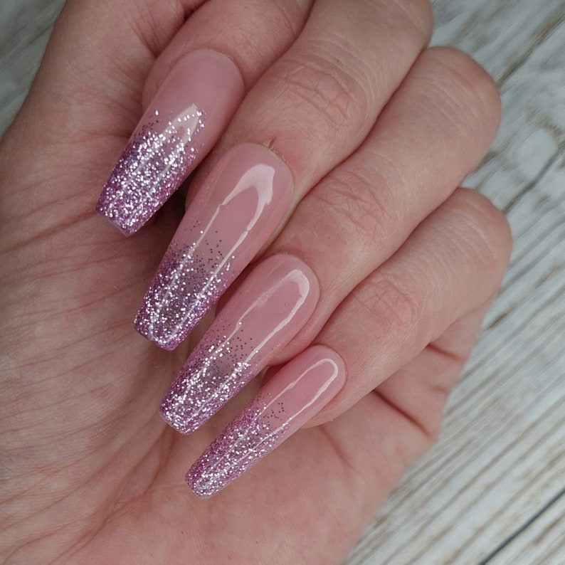 Light Pink Glitter Ombre Press On Nails image 1