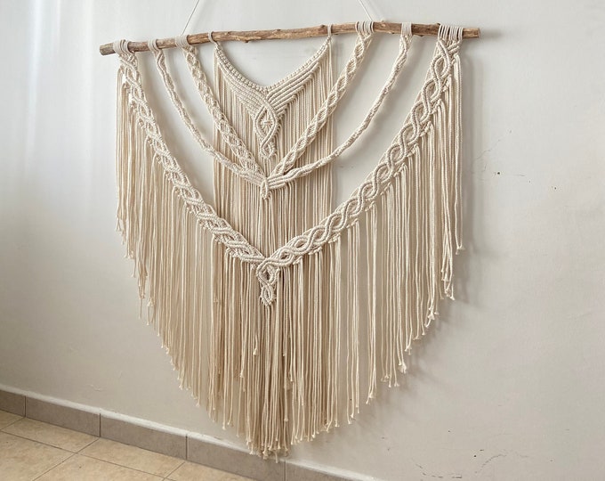 Decoración boho hecha a mano de algodón natural - Macrame colgante de pared, regalo único del Día de la Madre