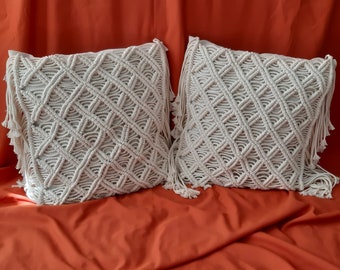 Macrame Cushion Cover, 16x16 Handmade Throw Pillow Cover, Unique Macrame Pillow Case, Decorative Pillow Covers Set, Hand Woven Pillow Case