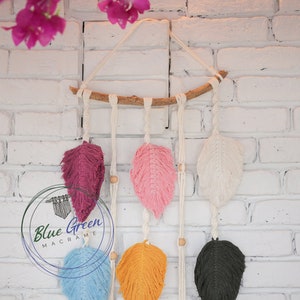 Macrame Leaf, Feather Wall Hanging, Macrame Headboard, Macrame Wall Hanging, Colorful boho feather wall decor