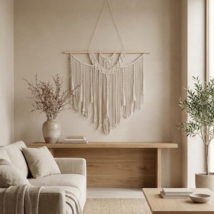 Suspension murale en macramé fabriquée à la main, décoration de chambre bohème, coton naturel