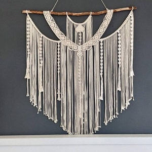 Macrame Wall Hanging: Boho Headboard Decor, Cream Cotton