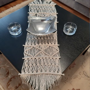 Handmade Cotton Macrame Table Runner: Bohemian Rustic Decor