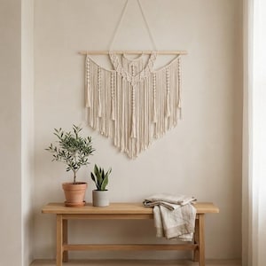 Macrame Wall Hanging: Boho Headboard Decor, Cream Cotton