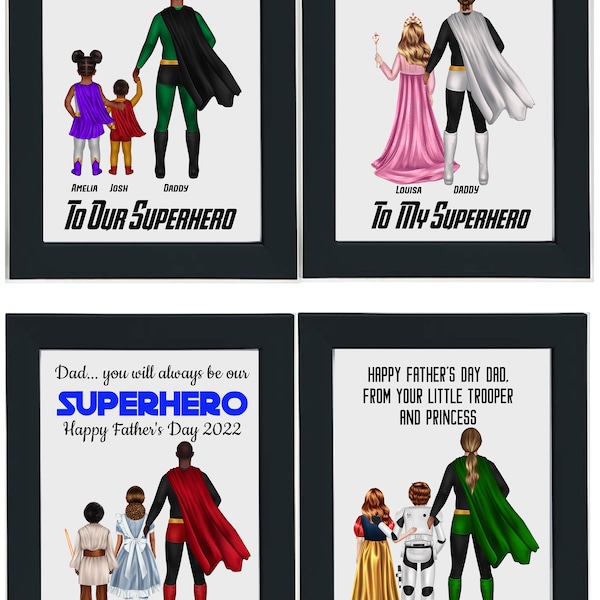 DIGITAL DOWNLOAD FILE Personalised Father's Day Gift, Superhero Print, Father's Day Print. Dad, Daddy, Bonus Dad, Step Dad, Son, Daughter A4