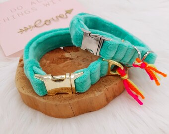 Baxie luxury handmade faux fur dog collar, soft dog collar, turquoise fur dog collar, winter dog collar,cute dog collar, designer dog collar