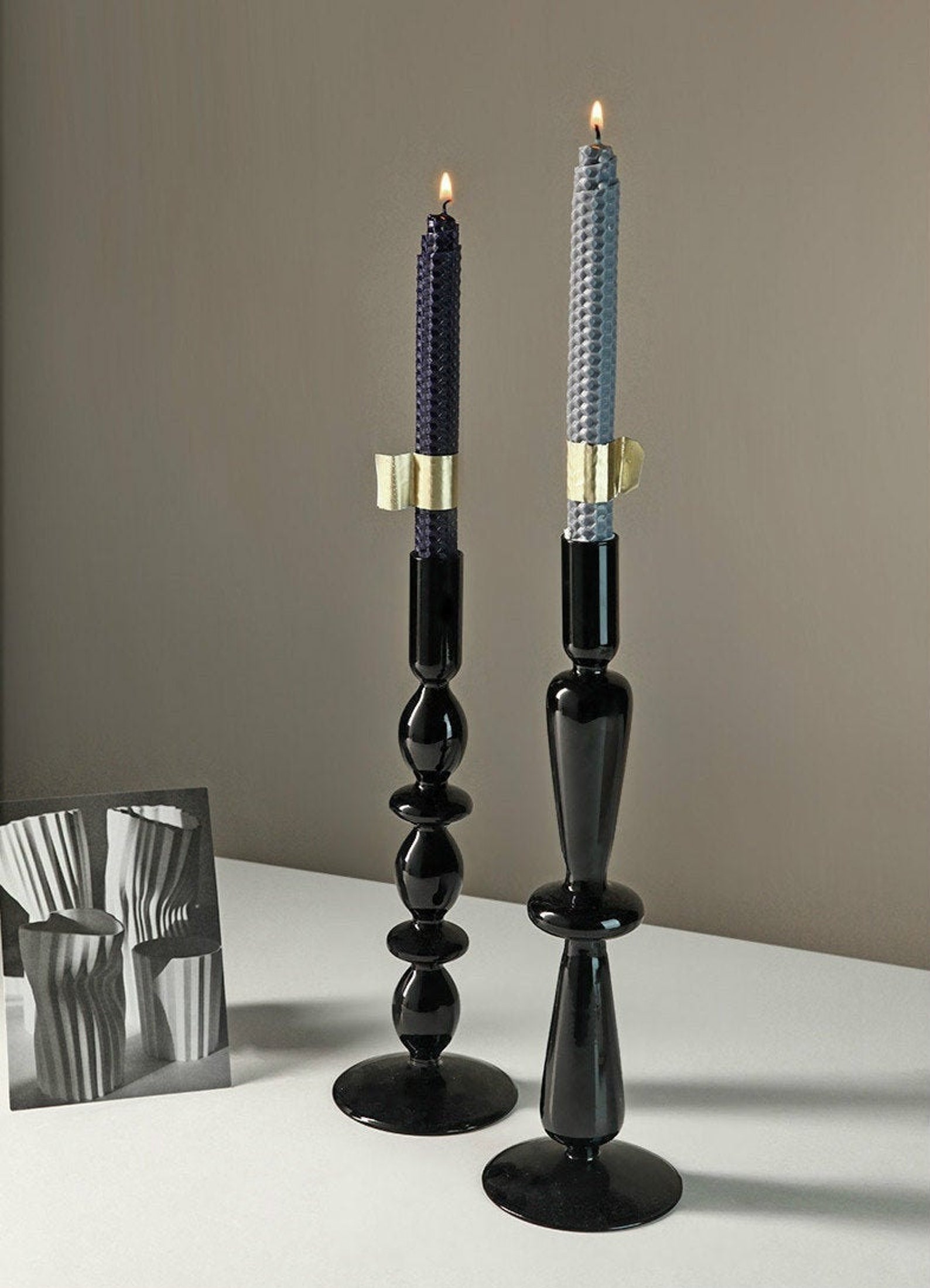 Black Glass Candlestick Aesthetic Candle Holder Nordic Style Etsy Israel