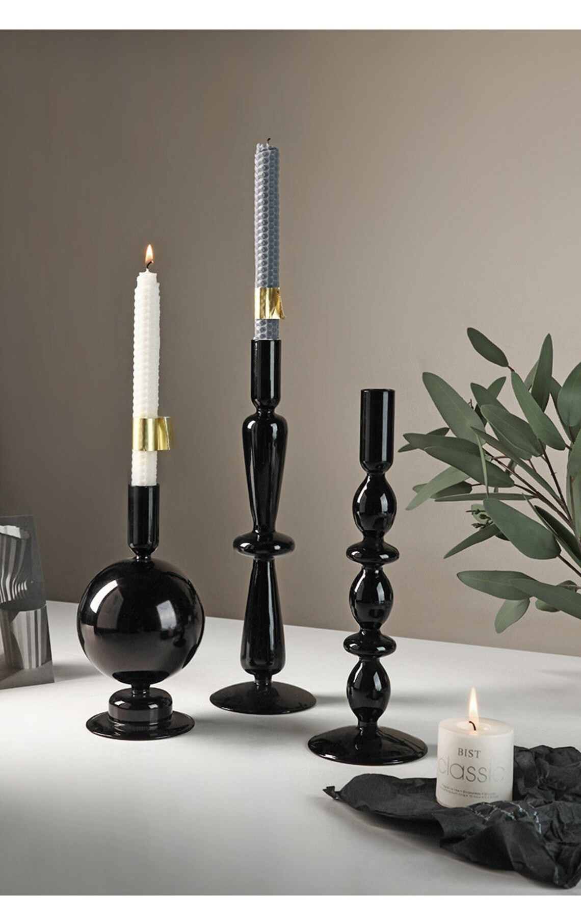 Black Glass Candlestick Aesthetic Candle Holder Nordic Style Etsy Israel