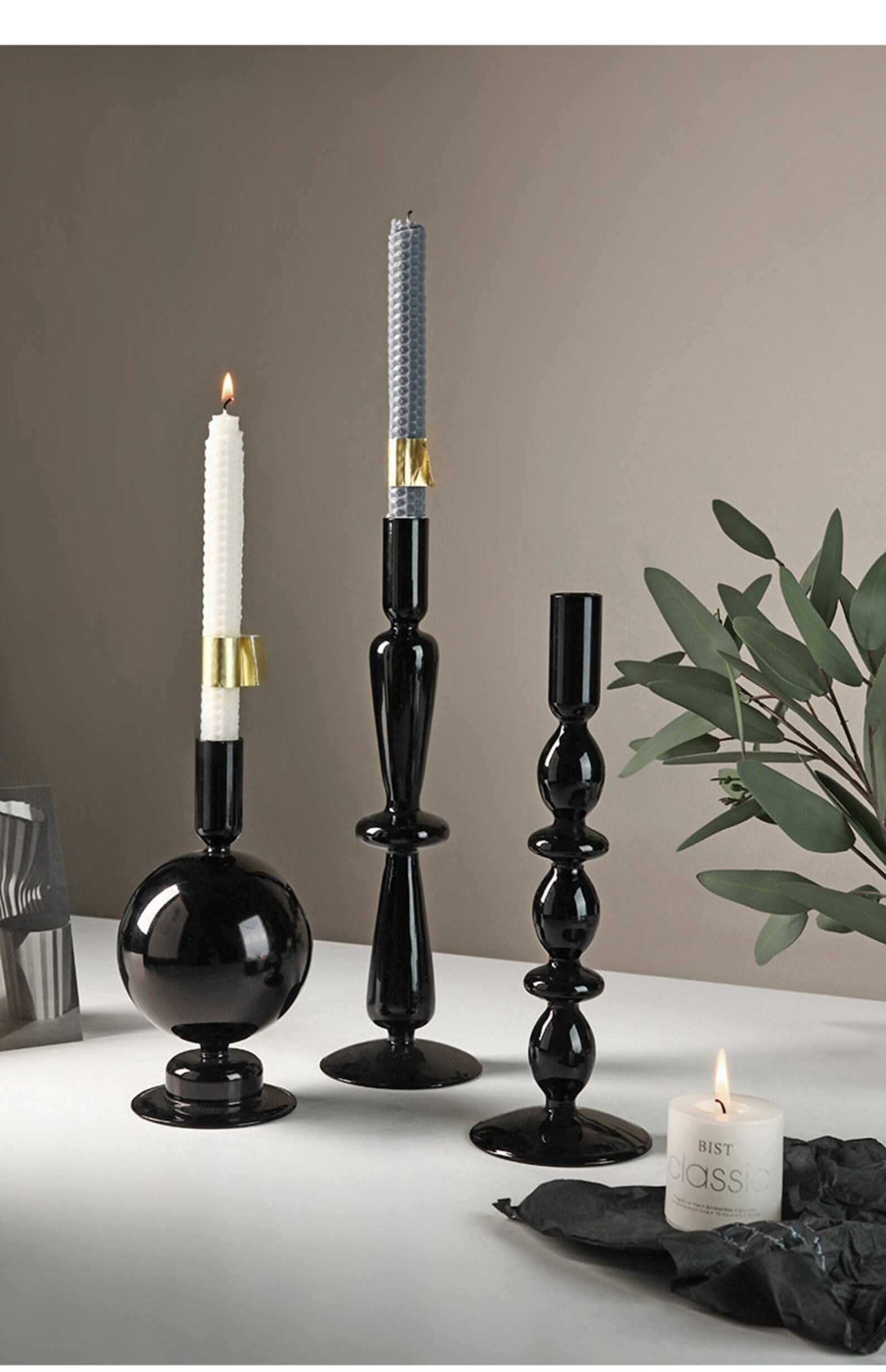 Black Glass Candlestick Aesthetic Candle Holder Nordic Style Etsy Israel