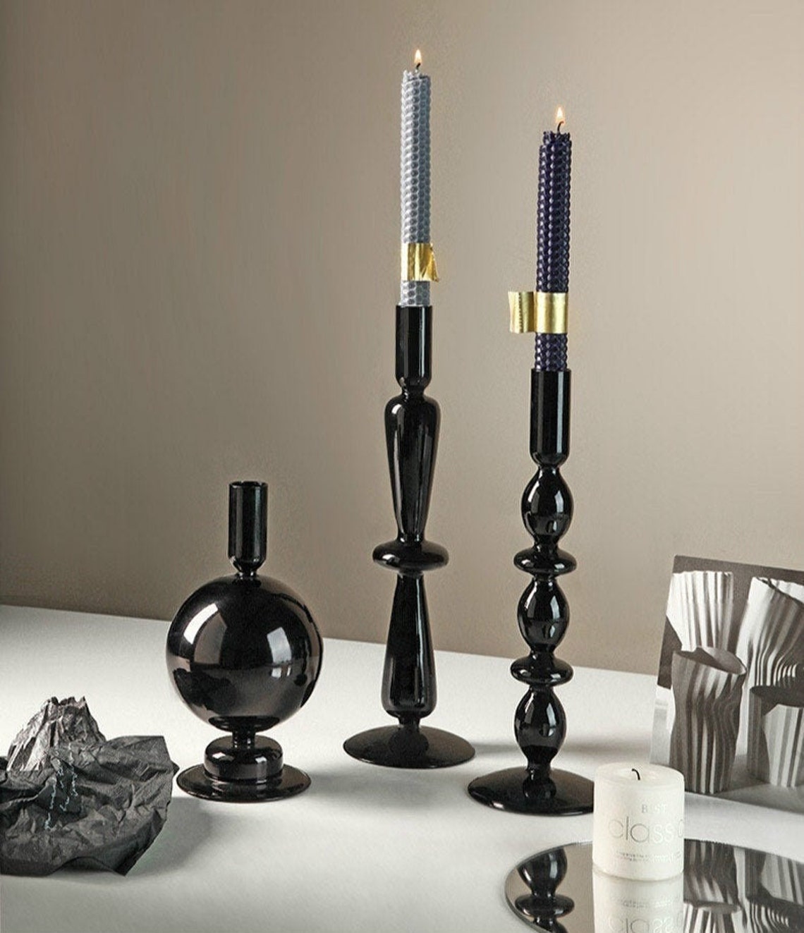 Black Glass Candlestick Aesthetic Candle Holder Nordic Style Etsy Israel