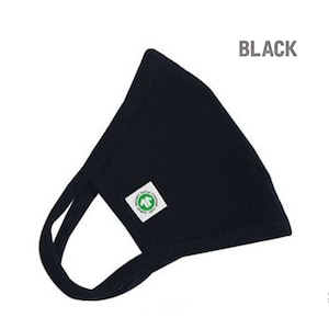 May include: Black face mask with a green leaf logo. The logo says "Organic 100 Global Textile Standard GOTS".