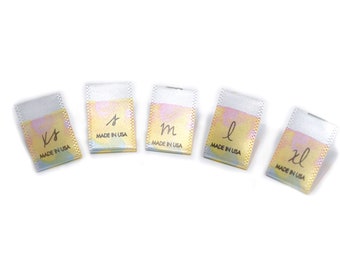 Satin Labels, Satin Size Tabs- Tie Dye w/centerfold Made in Usa-100 pcs