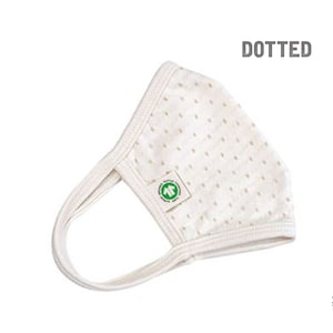 May include: A white face mask with a dotted pattern. The mask has a small green logo with a tree on it. The text "DOTTED" is printed in black above the mask.
