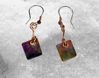 Flame, torch, copper earrings