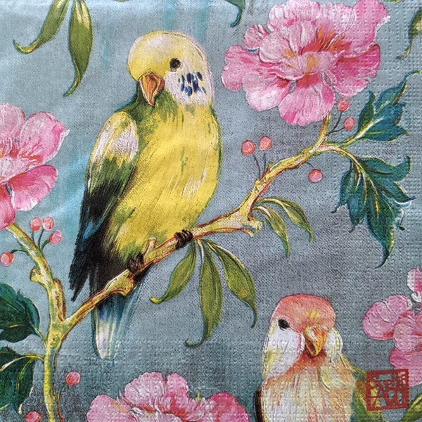 3 Decoupage Paper Napkins | Painted Parakeets | Crafting Tissue |