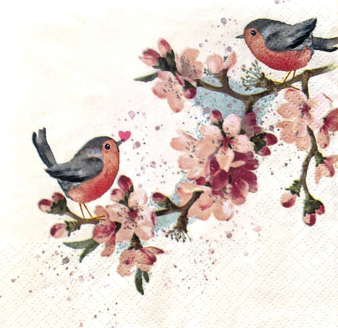 20 Pack Decorative Paper Napkins | Birds and Cherry Flowers | Crafting ...