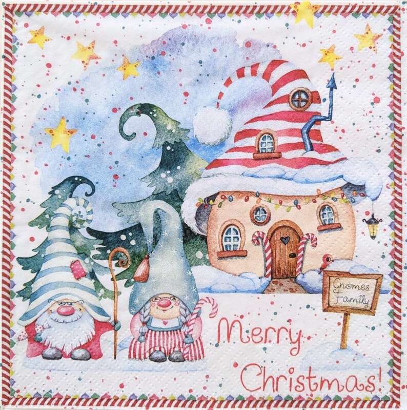 2 Decoupage Paper Napkins Happy Gnome Home Crafting Tissue Etsy