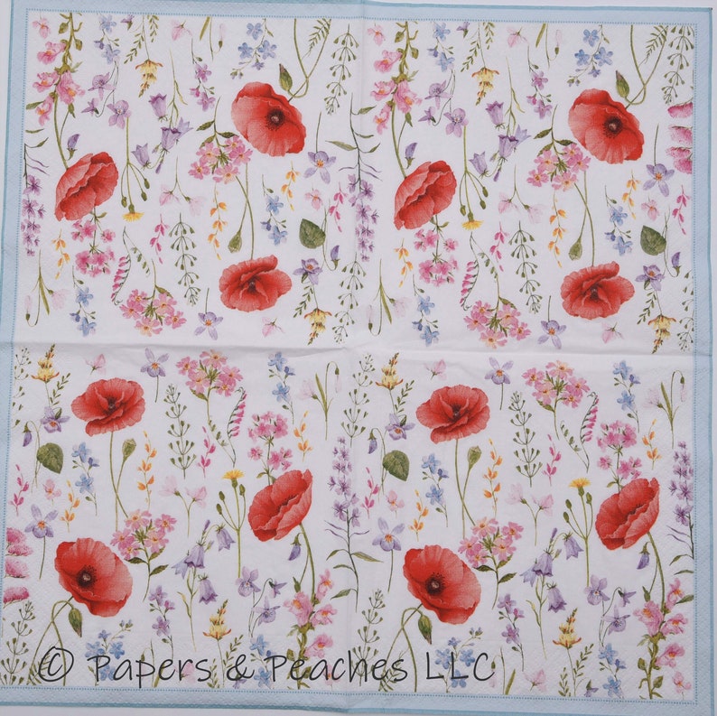 Decorated Tissue Paper | 2 Decoupage Napkins Paper Napkins Poppy Field