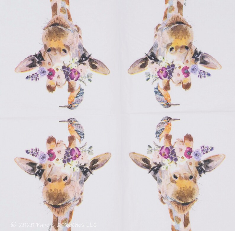 2 Decoupage Napkins Floral Giraffe Paper Napkins Etsy