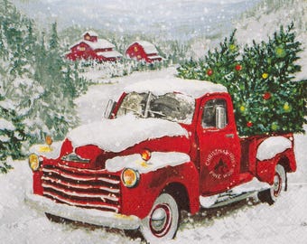 3 Decoupage Paper Napkins | Holiday Truck | Crafting Tissue |
