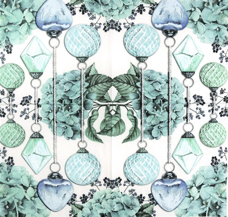 3 Decoupage Paper Napkins | Glass Ornaments Green | Crafting Tissue | image 2