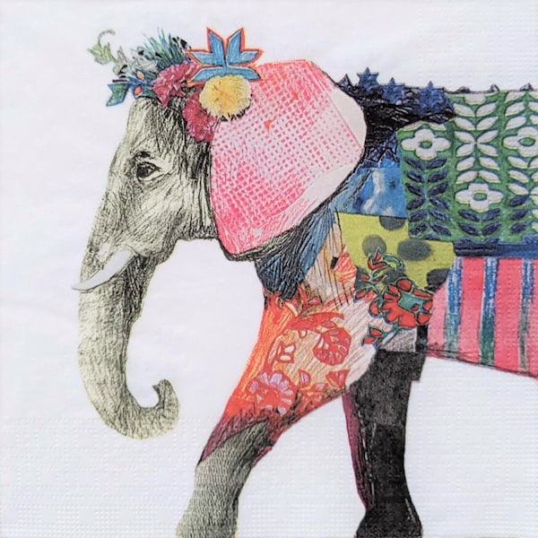 3 Decoupage Paper Napkins | Indian Elephant | Crafting Tissue |