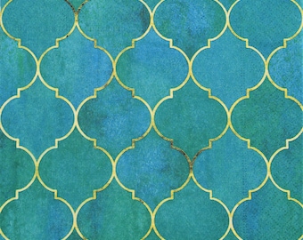 Decorative Paper Napkins | Palace Tile Green | Decoupage Crafting Tissue | Full Pack |