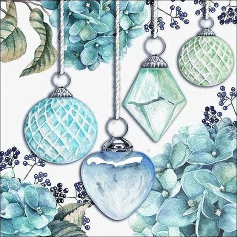 3 Decoupage Paper Napkins | Glass Ornaments Green | Crafting Tissue | image 1