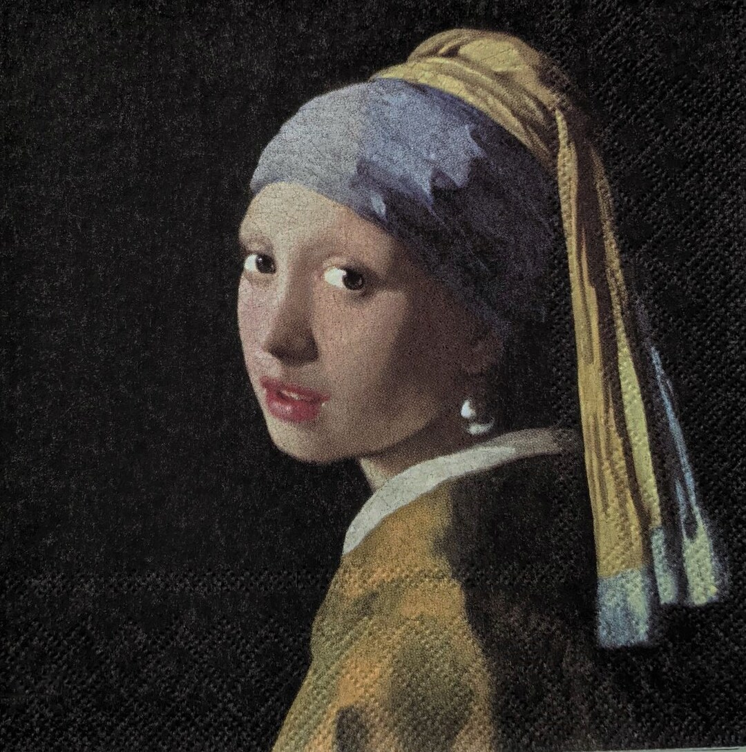 3 Decoupage Paper Napkins Girl With a Pearl Earring Crafting Tissue Etsy