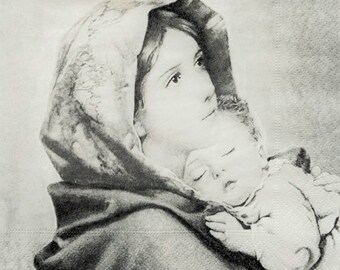 Decorative Paper Napkins | Madonna and Child | Crafting Tissue | Full Pack |