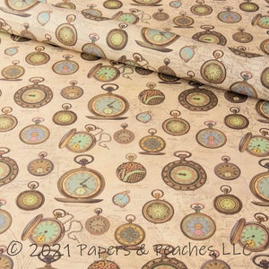 Decorative Gift Wrap | Printed Paper | Antique Pocket Watches | Single Sheet | Italian | #4082 |